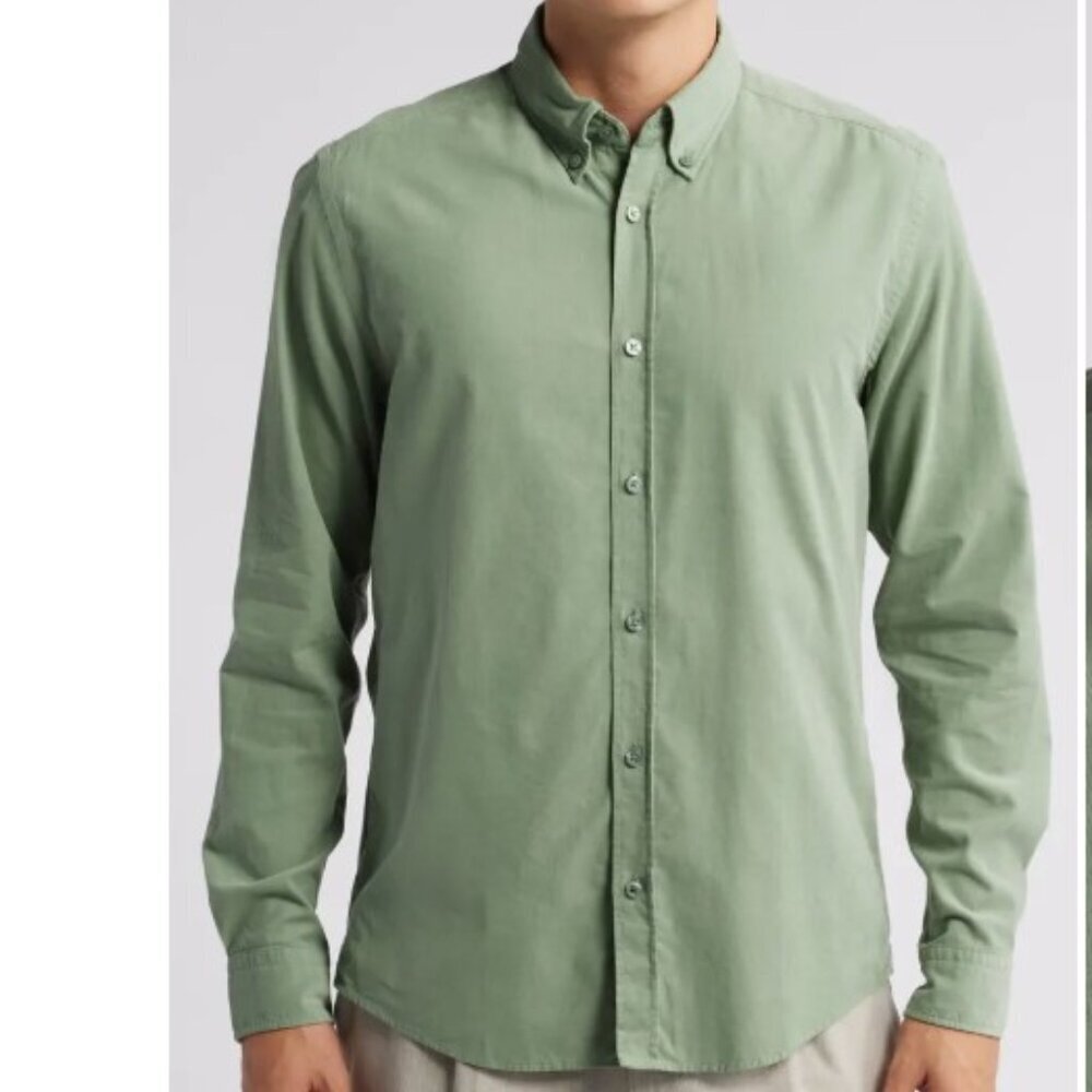 BOSS Liam Solid Cotton Corduroy Button-Down Shirt | Light Green | Size L
